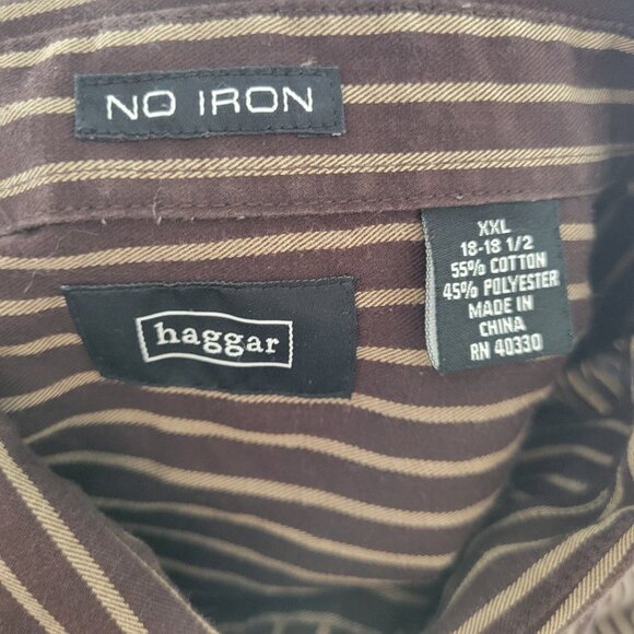 Haggar Mens Shirt XXL Long Sleeve Brown Tan Stripe No Iron Lightweight STR46E - Picture 9 of 9